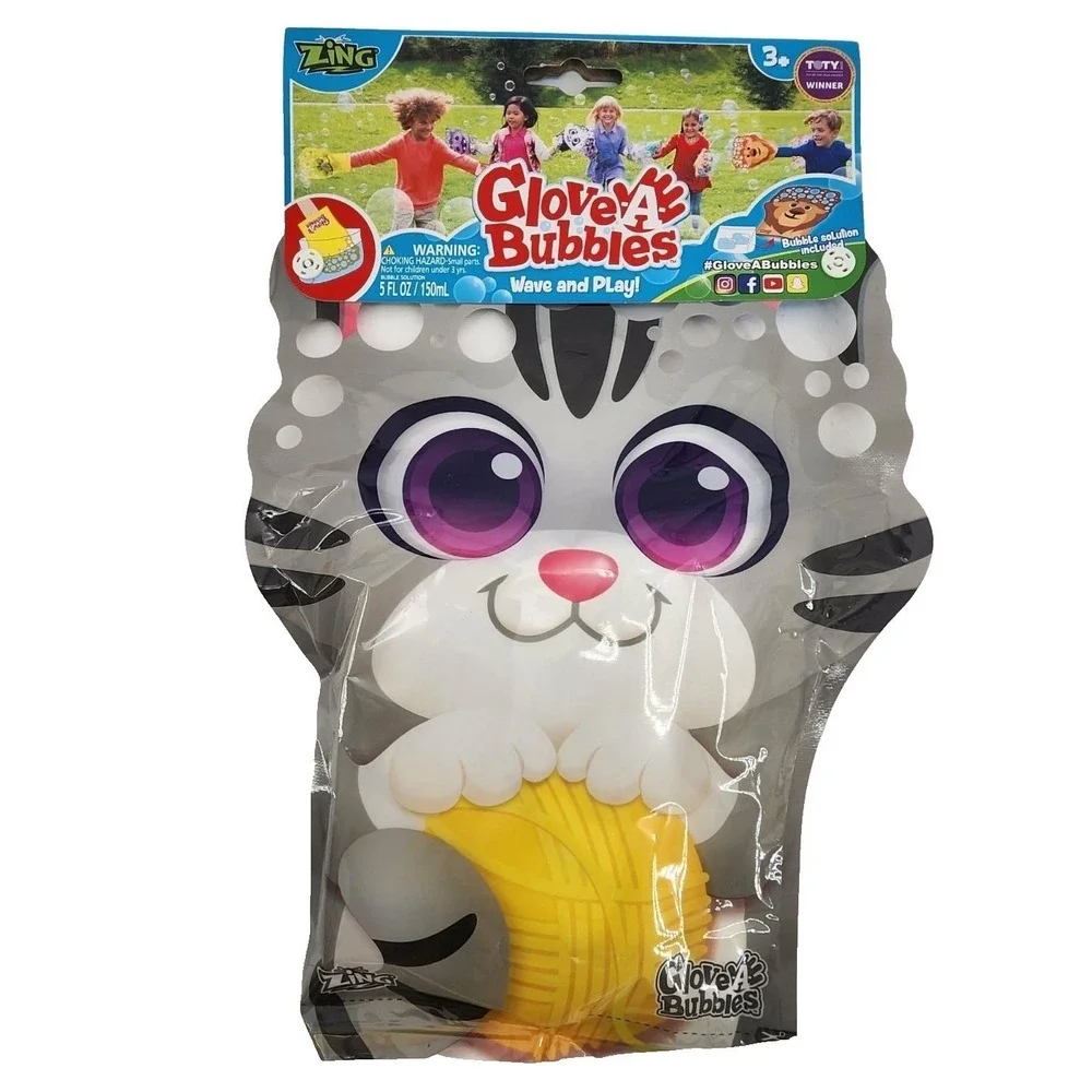 Zing Glove-A-Bubbles Wave and Play 6 Pack Animal Dog Leopard Kitten Kids Toy NEW